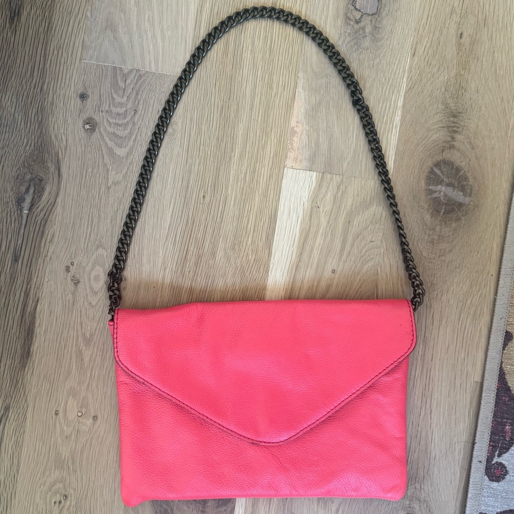 Women’s J. Crew Coral Leather Envelope Shoulder Bag with Chain Strap
